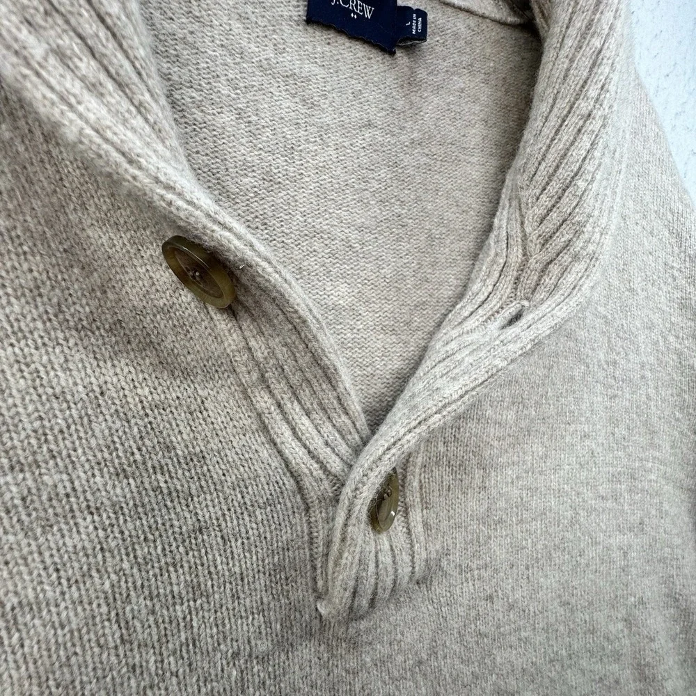 J. Crew Sweater Mens Large 100% Lambs Wool Shawl Collar Fisherman Preppy Neutral